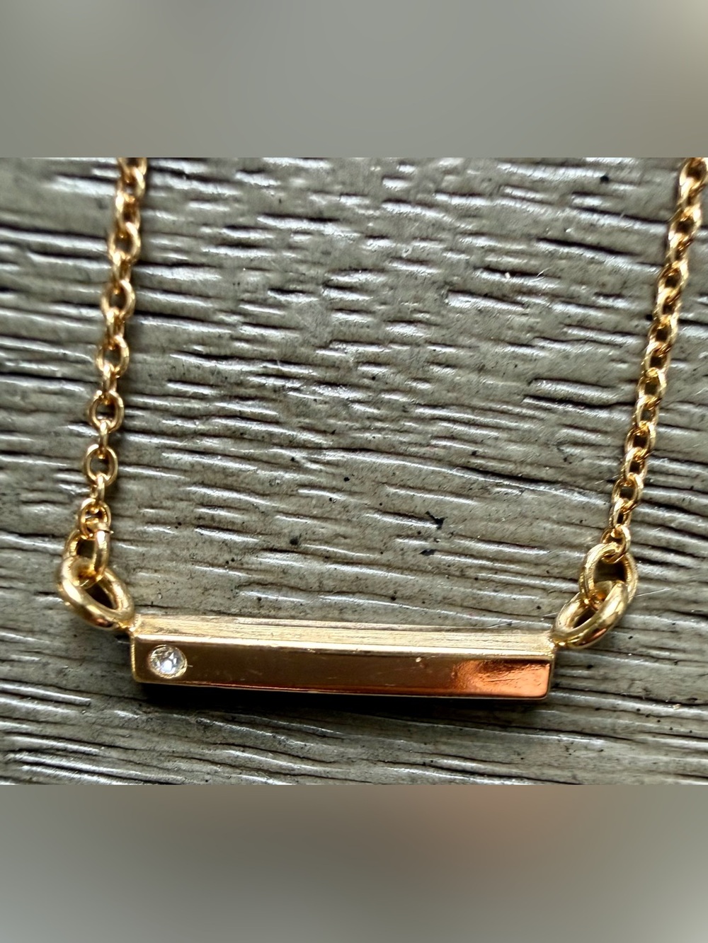 Bryan Anthonys Gold Tone Crystal Bar Necklace | 18” Minimalist